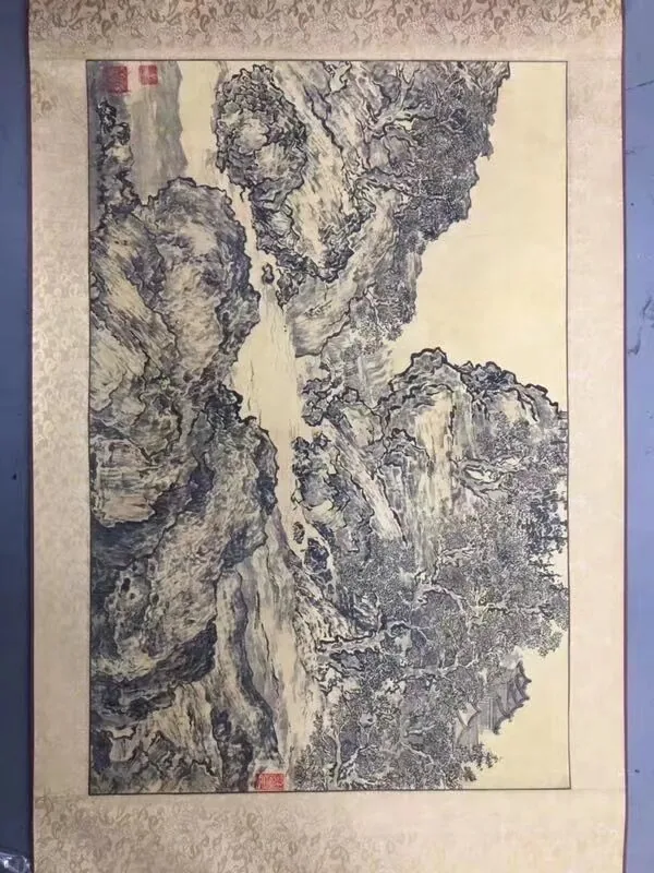 Flying Spring in Secluded Valley (Antique Style Vertical Scroll), 2018, Ink on Antique Rice Paper Vertical Scroll
