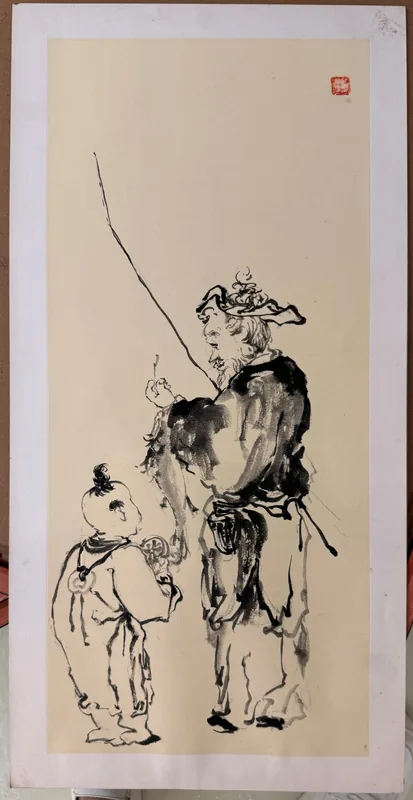 Grandpa and Kid in Fishing Joy, 2018, Ink on Rice Paper
