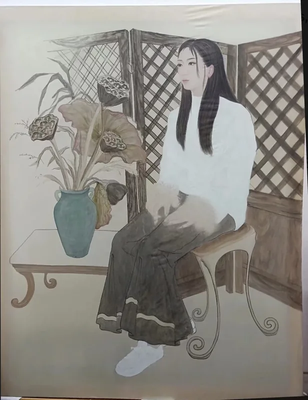 Serenity with Dried Lotus, 2018, Fine Brushwork Color on Rice Paper
