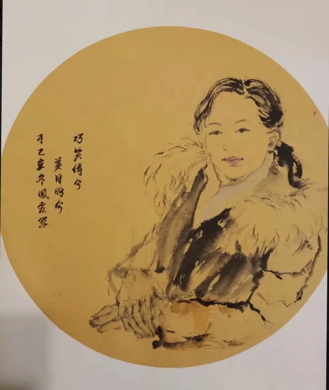Graceful Smile, 2018–2019, Ink & color painting on round antique rice paper
