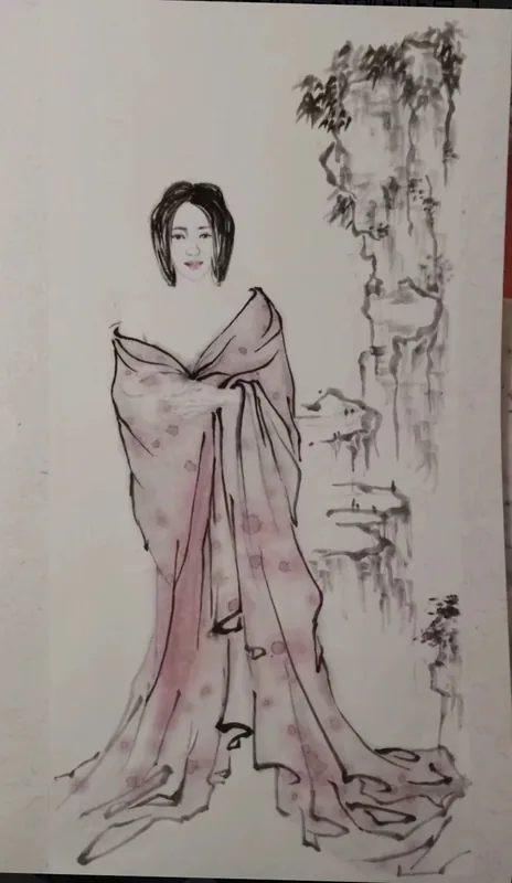 Beauty in Mountain Retreat, 2018–2019, Light ink-color painting on vertical raw rice paper
