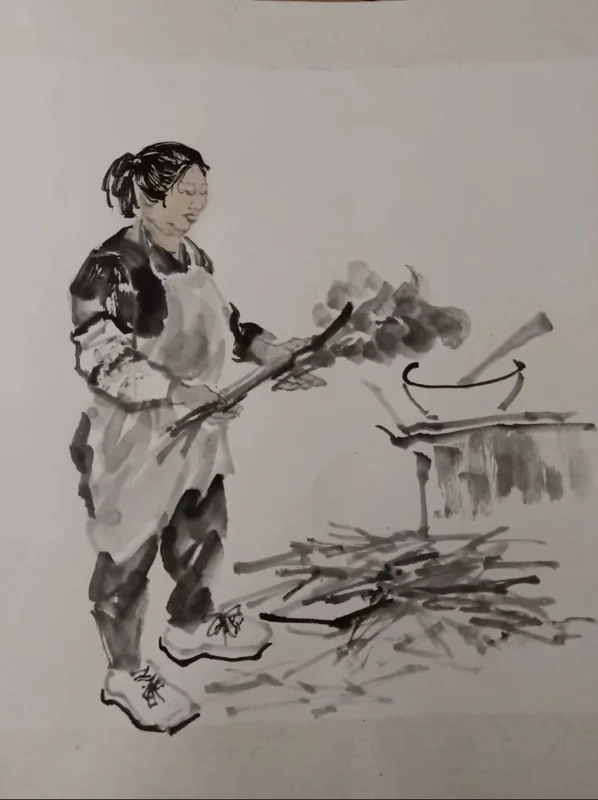 Farm Labor, 2018–2019, Freehand ink painting on raw rice paper